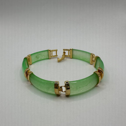 Vintage Gold Jade Bracelet | Green Aventurine Fun Jade Gemstone Lucky Bar Link | Golden Bronze Stackable Bracelet For Him or Her