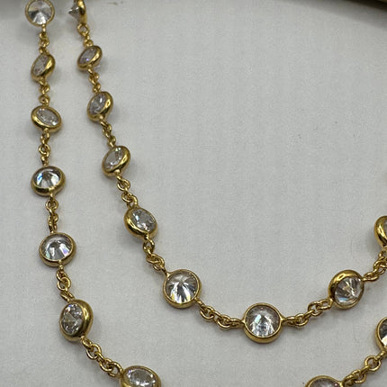 Vintage Cubic Zirconia 925 Sterling Silver chain Necklace - Diamond look, Stackable, antique design