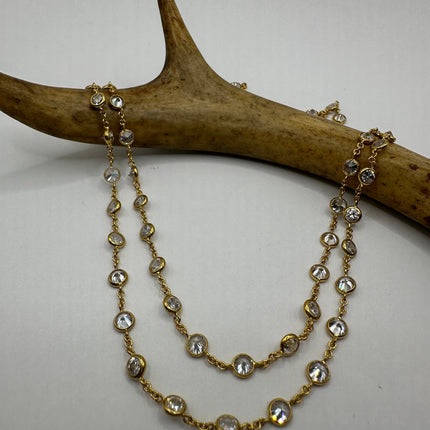 Vintage Cubic Zirconia 925 Sterling Silver chain Necklace - Diamond look, Stackable, antique design