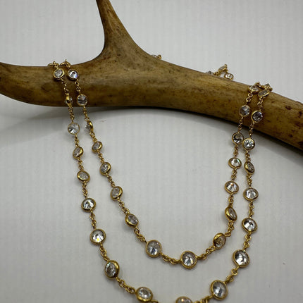 Vintage Cubic Zirconia 925 Sterling Silver chain Necklace - Diamond look, Stackable, antique design