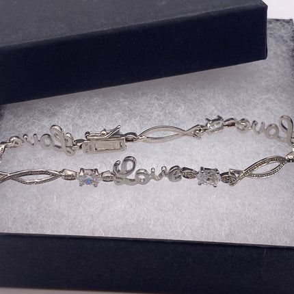 Vintage Love Diamond Look CZ Silver Charm Bracelet