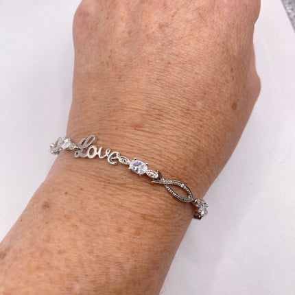 Vintage Love Diamond Look CZ Silver Charm Bracelet
