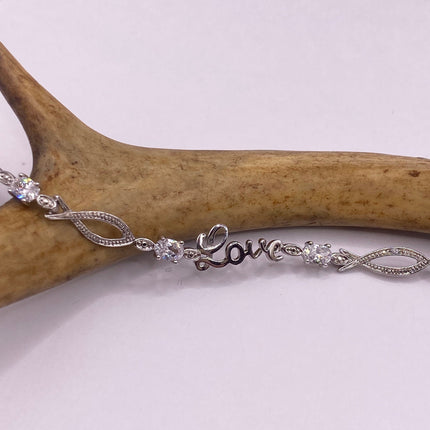 Vintage Love Diamond Look CZ Silver Charm Bracelet