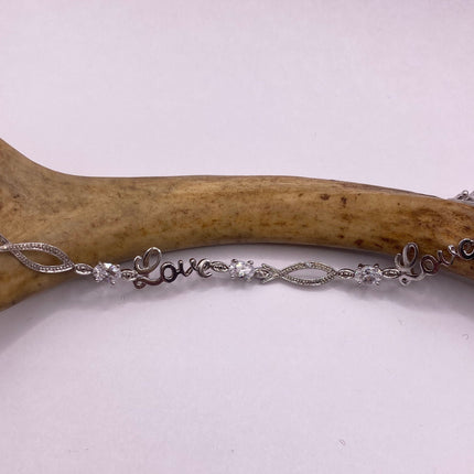 Vintage Love Diamond Look CZ Silver Charm Bracelet