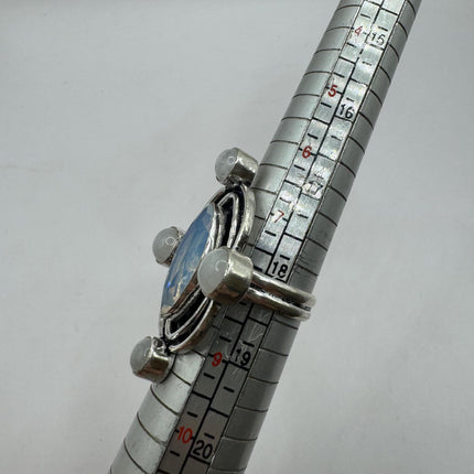 Vintage Rainbow Moonstone Ring Band - Antique Style Design