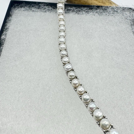 Vintage white Bracelet mother Pearl Set with marcasite in 925 Sterling Silver