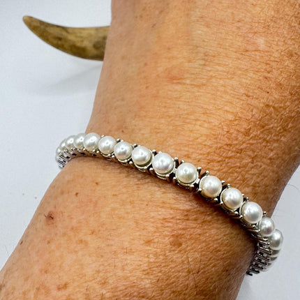 Vintage white Bracelet mother Pearl Set with marcasite in 925 Sterling Silver