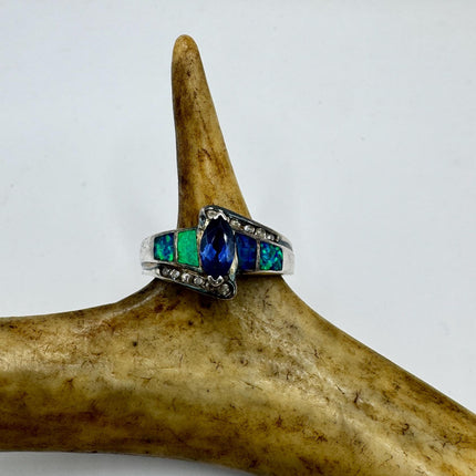 Vintage Iolite Blue Fire Opal Ring 925 Sterling Silver