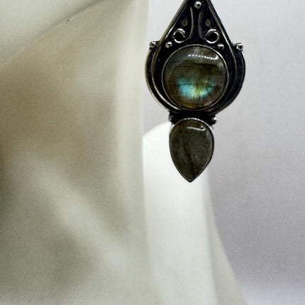 Vintage Labradorite Dangle Earrings Sterling Silver Leverbacks