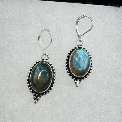 Vintage Labradorite Dangle Earrings Sterling Silver Leverbacks