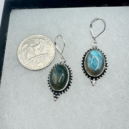 Vintage Labradorite Dangle Earrings Sterling Silver Leverbacks