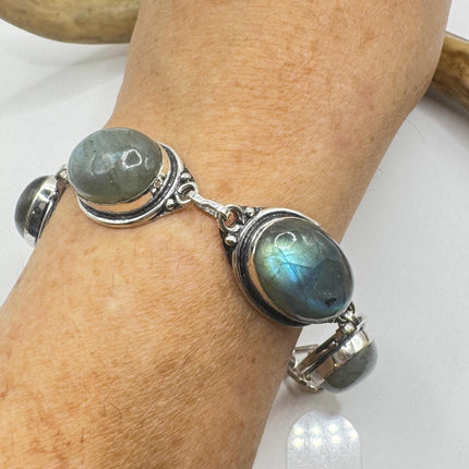 Vintage Blue Labradorite Silver Bracelet Silver Bronze
