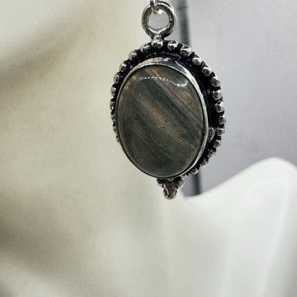 Vintage Labradorite Dangle Earrings Sterling Silver Leverbacks