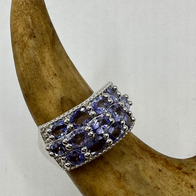 Vintage Blue Tanzanite Wedding Ring Band 925 Sterling Silver