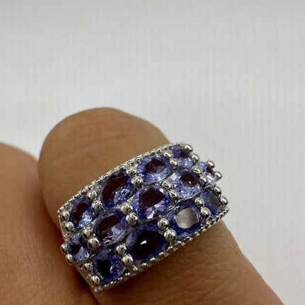 Vintage Blue Tanzanite Wedding Ring Band 925 Sterling Silver