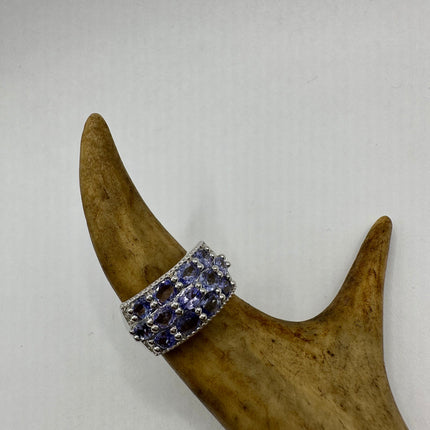 Vintage Blue Tanzanite Wedding Ring Band 925 Sterling Silver