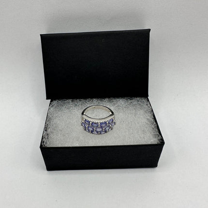 Vintage Blue Tanzanite Wedding Ring Band 925 Sterling Silver