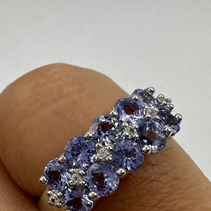 Vintage Blue Tanzanite Wedding Ring Band 925 Sterling Silver