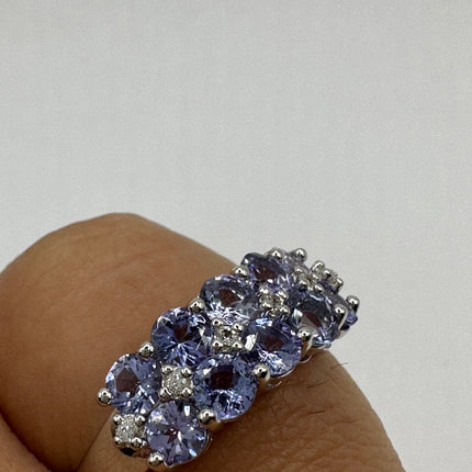 Vintage Blue Tanzanite Wedding Ring Band 925 Sterling Silver