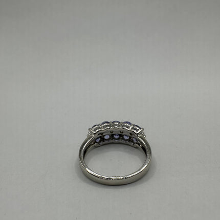 Vintage Blue Tanzanite Wedding Ring Band 925 Sterling Silver