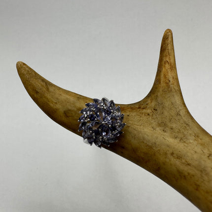 Vintage Blue Tanzanite Wedding Ring Band - 925 Sterling Silver