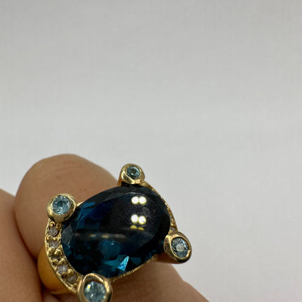 Vintage London Blue Topaz Ring Band 925 Sterling Silver