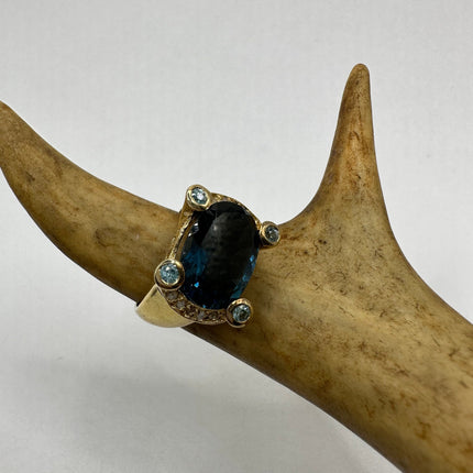 Vintage London Blue Topaz Ring Band 925 Sterling Silver