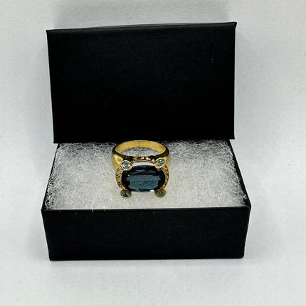 Vintage London Blue Topaz Ring Band 925 Sterling Silver