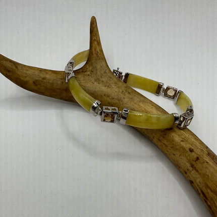 Vintage Golden Jade Citrine Bracelet - 925 Sterling Silver
