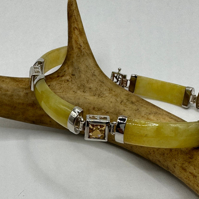 Vintage Golden Jade Citrine Bracelet - 925 Sterling Silver