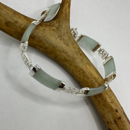 Vintage Silver Bracelet | Green Aventurine Fun Lucky Jade | 925 Sterling Silver Link Bracelet | Everyday Jewelry Gift for Anyone