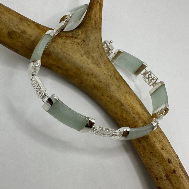 Vintage Silver Bracelet | Green Aventurine Fun Lucky Jade | 925 Sterling Silver Link Bracelet | Everyday Jewelry Gift for Anyone