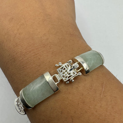 Vintage Silver Bracelet | Green Aventurine Fun Lucky Jade | 925 Sterling Silver Link Bracelet | Everyday Jewelry Gift for Anyone