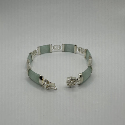 Vintage Silver Bracelet | Green Aventurine Fun Lucky Jade | 925 Sterling Silver Link Bracelet | Everyday Jewelry Gift for Anyone