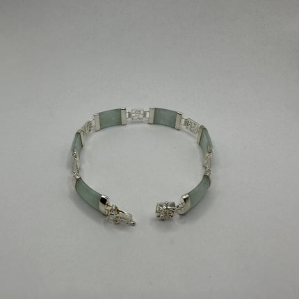 Vintage Silver Bracelet | Green Aventurine Fun Lucky Jade | 925 Sterling Silver Link Bracelet | Everyday Jewelry Gift for Anyone