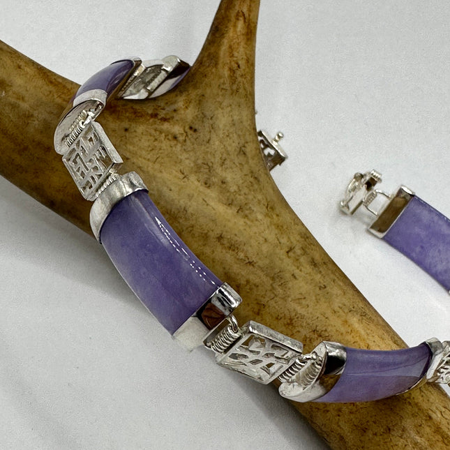 Vintage Purple Jade Lucky Bracelet - 925 Sterling Silver