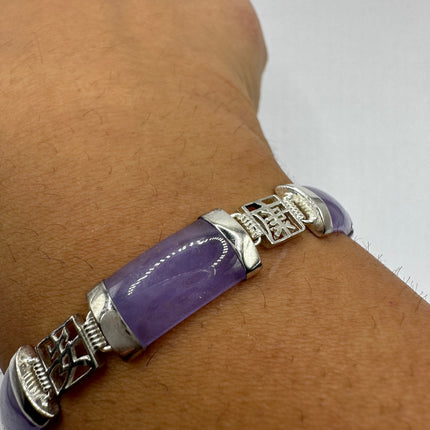 Vintage Purple Jade Lucky Bracelet - 925 Sterling Silver