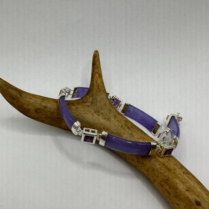 Vintage Purple Jade Lucky Amethyst Bracelet - 925 Sterling Silver