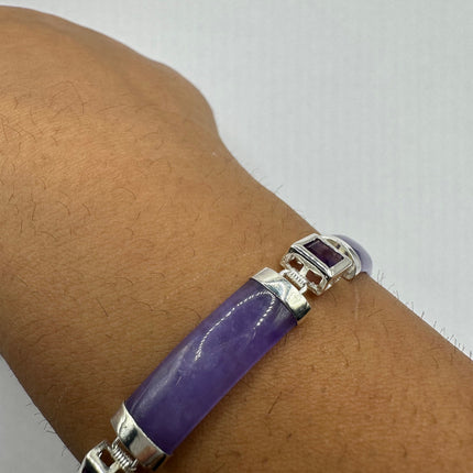 Vintage Purple Jade Lucky Amethyst Bracelet - 925 Sterling Silver