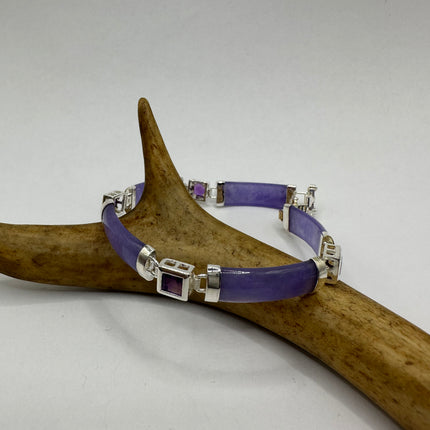 Vintage Purple Jade Lucky Amethyst Bracelet - 925 Sterling Silver