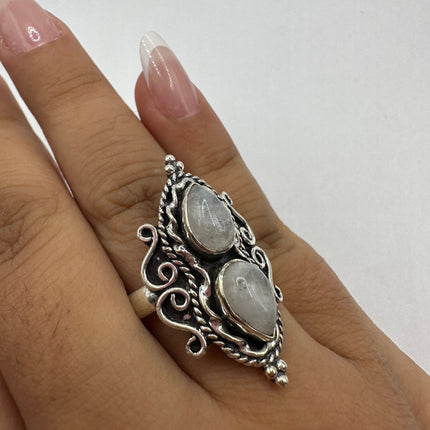 Vintage Rainbow Moonstone Ring Band - Antique Style Design