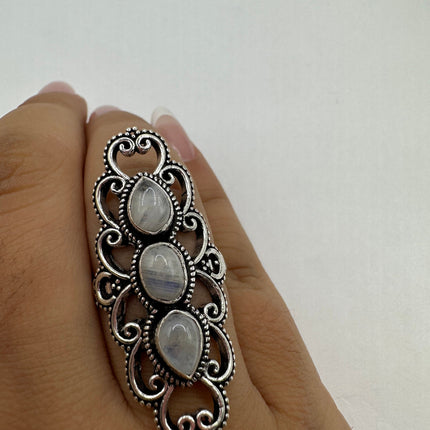 Vintage Rainbow Moonstone Ring Band - Antique Style Design