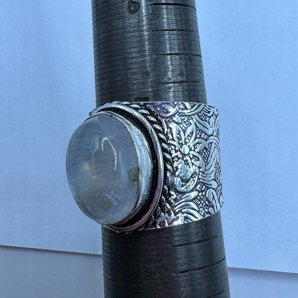 Vintage Rainbow Moonstone Ring Band - Antique Style Design