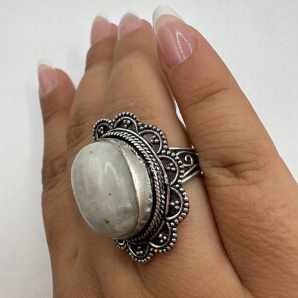 Vintage Rainbow Moonstone Ring Band - Antique Style Design