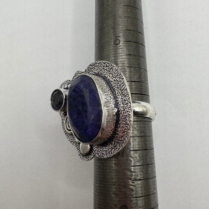 Vintage Raw Blue Sapphire Purple Amethyst Ring