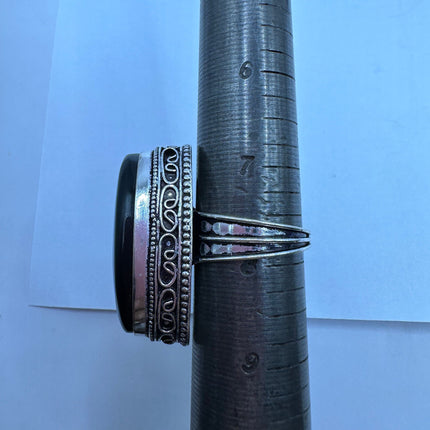 Vintage Gemstone Ring | Black Onyx Crystal Silver Finished Bronze Statement Ring - Size 7.5 - Free US Shipping