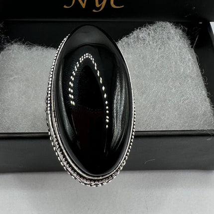 Vintage Gemstone Ring | Black Onyx Crystal Silver Finished Bronze Statement Ring - Size 7.5 - Free US Shipping