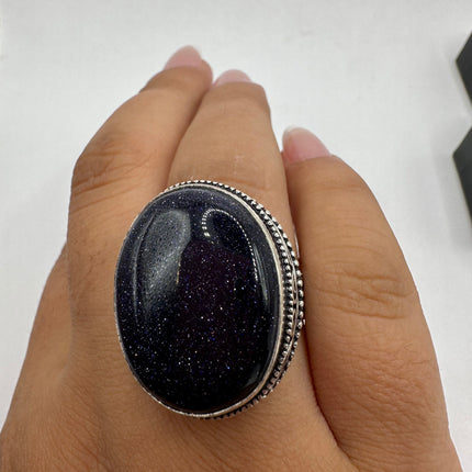 Vintage Black Onyx Ring Band - Detailed Silver Finished Bronze - Size 9.25