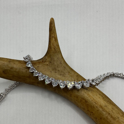 Vintage Silver Tennis Bracelet | Cubic Zirconia Crystal Diamond Gemstone Hearts | 925 Sterling Silver Dainty Stackable Tennis Bracelet