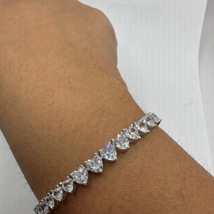 Vintage Silver Tennis Bracelet | Cubic Zirconia Crystal Diamond Gemstone Hearts | 925 Sterling Silver Dainty Stackable Tennis Bracelet